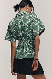 The Tobie Short-Sleeve Pleated Blouse by Exquise