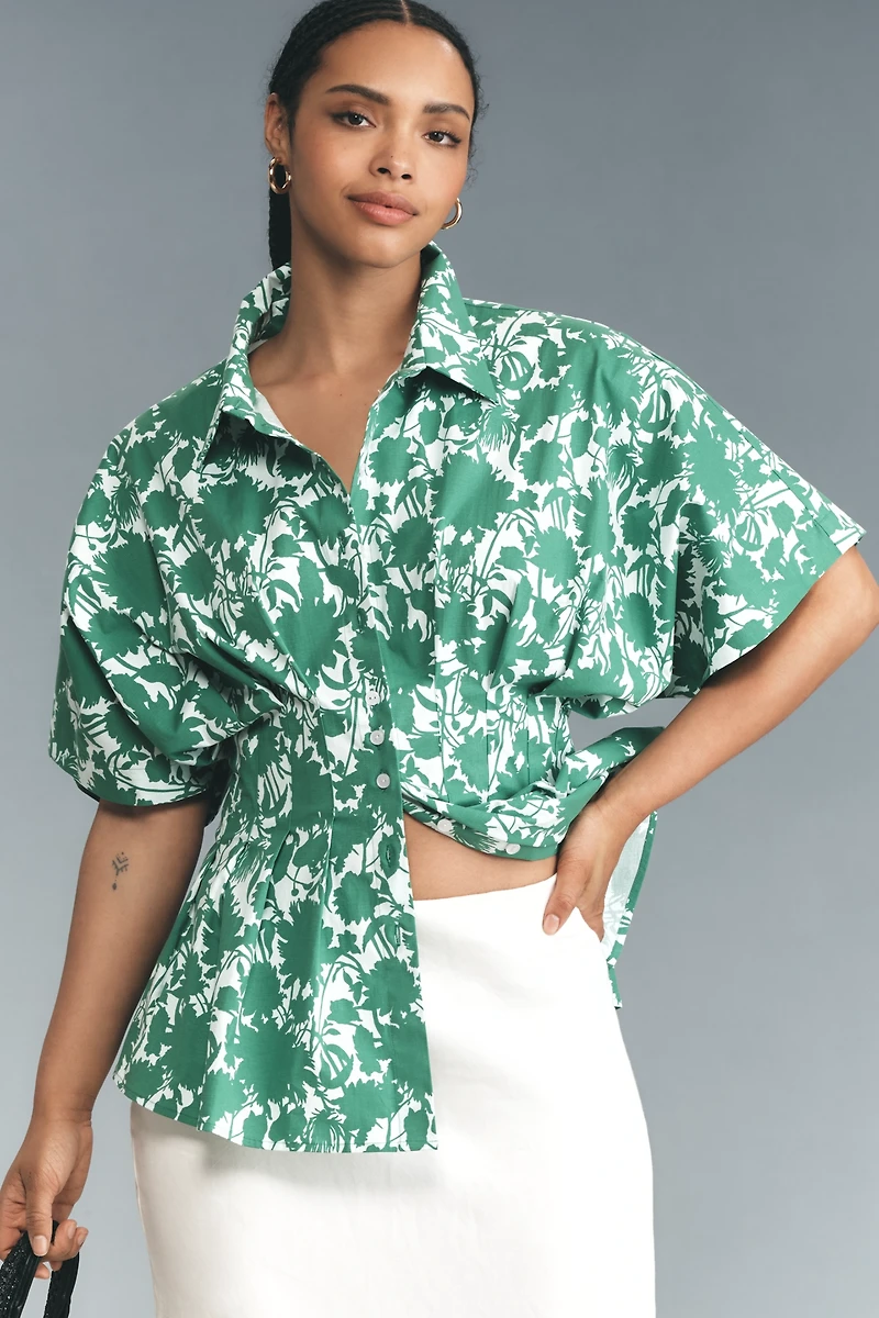 The Tobie Short-Sleeve Pleated Blouse by Exquise