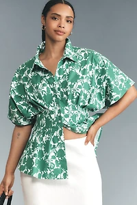 The Tobie Short-Sleeve Pleated Blouse by Exquise