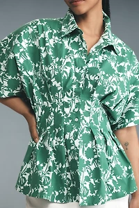 The Tobie Short-Sleeve Pleated Blouse by Exquise