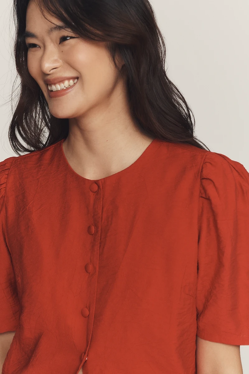 Maeve Puff-Sleeve Button-Front Top