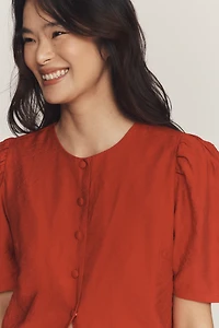 Maeve Puff-Sleeve Button-Front Top