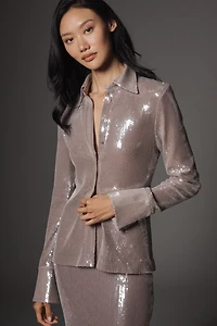 Elodie Long-Sleeve Sequin Buttondown Shirt