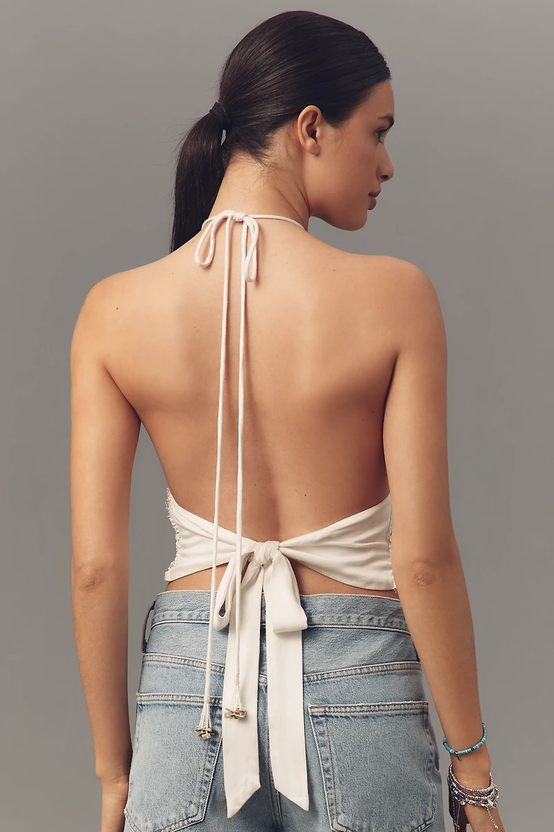Ollari Beaded Halter Top