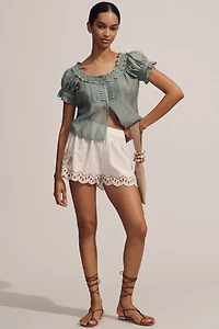 Pilcro Short-Sleeve Sheer Silky Blouse