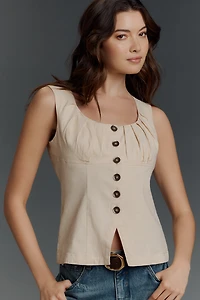 By Anthropologie Linen-Blend Sleeveless Button-Front Top
