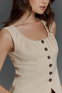 By Anthropologie Linen-Blend Sleeveless Button-Front Top