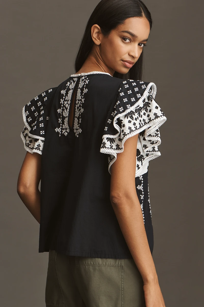 Farm Rio x Anthropologie Flutter-Sleeve Top