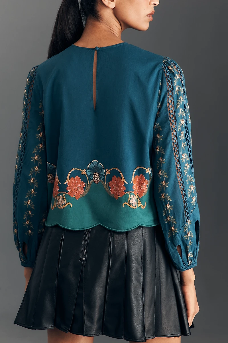 Farm Rio x Anthropologie Long-Sleeve Cut-Out Blouse