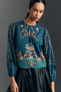Farm Rio x Anthropologie Long-Sleeve Cut-Out Blouse