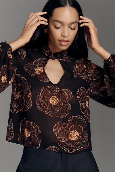 Farm Rio x Anthropologie Balloon-Sleeve Sheer Blouse