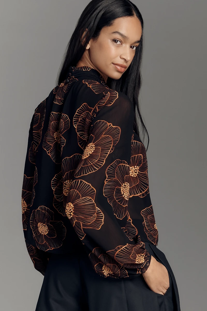 Farm Rio x Anthropologie Balloon-Sleeve Sheer Blouse