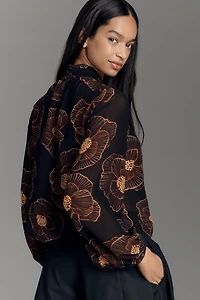 Farm Rio x Anthropologie Balloon-Sleeve Sheer Blouse