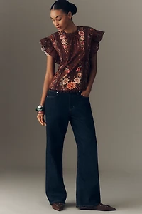 Farm Rio x Anthropologie Flutter-Sleeve High-Neck Blouse