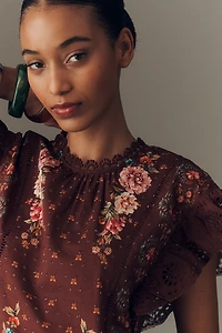 Farm Rio x Anthropologie Flutter-Sleeve High-Neck Blouse