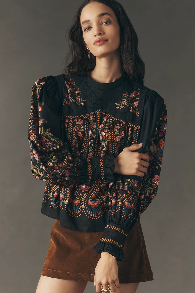 Farm Rio x Anthropologie Long-Sleeve Lace Blouse