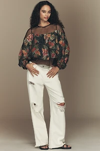 Farm Rio x Anthropologie Long-Sleeve Sheer Mesh Top