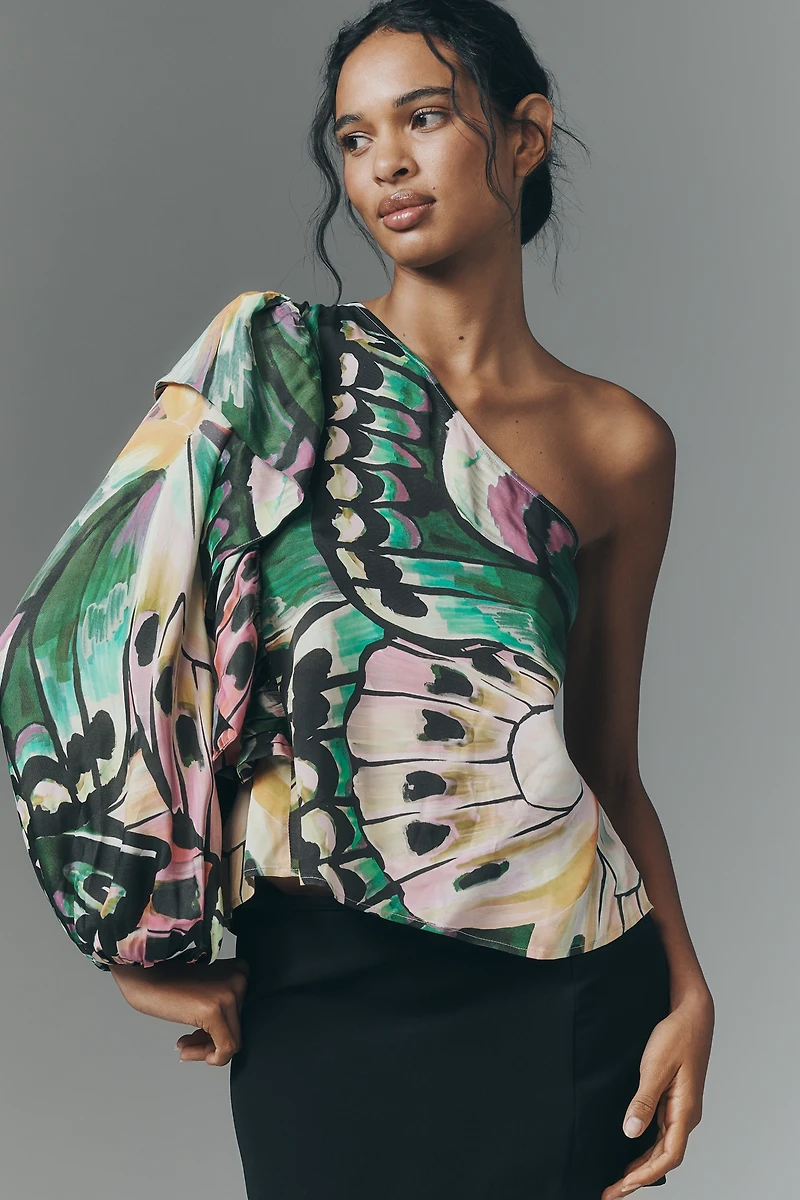 Farm Rio x Anthropologie One-Shoulder Ruffle Blouse