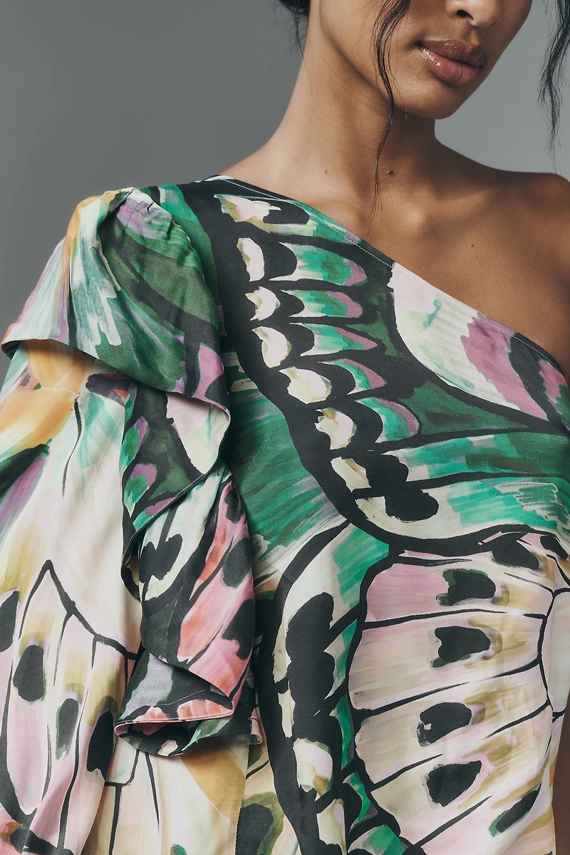 Farm Rio x Anthropologie One-Shoulder Ruffle Blouse