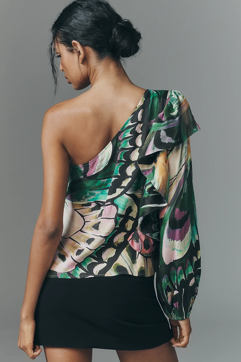 Farm Rio x Anthropologie One-Shoulder Ruffle Blouse