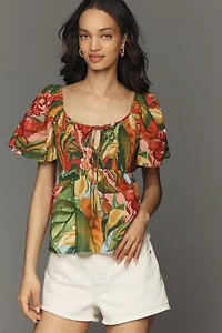 Farm Rio x Anthropologie Tie-Front Printed Blouse
