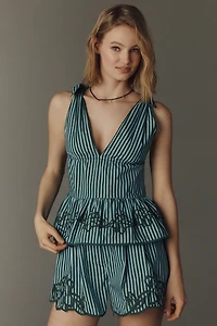 Farm Rio x Anthropologie Sleeveless Embroidered Peplum Top