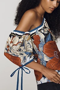 Farm Rio One-Shoulder Puff-Sleeve Blouse