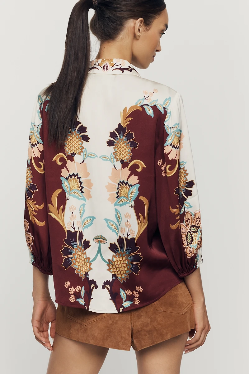 Farm Rio Tie-Front Long-Sleeve Top