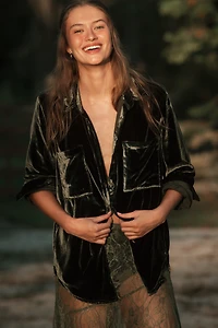 The Hadley Velvet Relaxed Buttondown Shirt by Pilcro