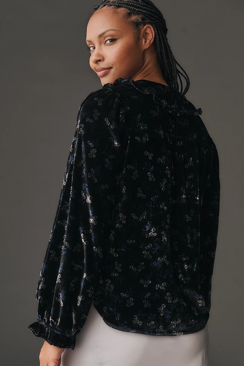 The Keira Collared Button-Front Blouse by Pilcro: Long-Sleeve Velvet Edition