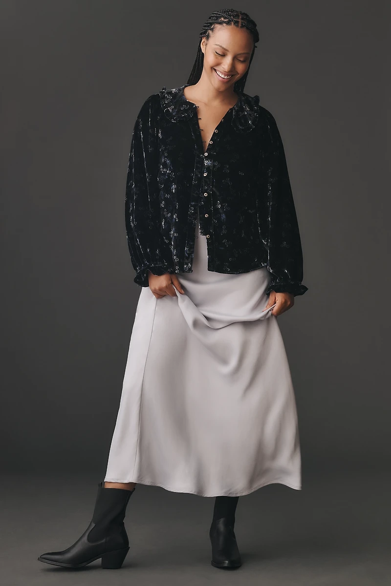 The Keira Collared Button-Front Blouse by Pilcro: Long-Sleeve Velvet Edition
