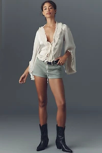By Anthropologie Long-Sleeve Ruffled Tie-Front Top