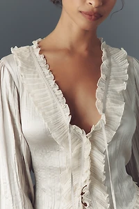 By Anthropologie Long-Sleeve Ruffled Tie-Front Top