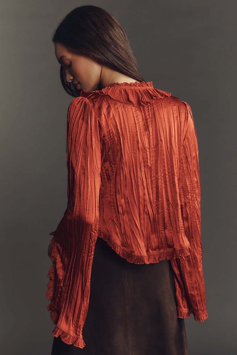 By Anthropologie Long-Sleeve Ruffled Tie-Front Top