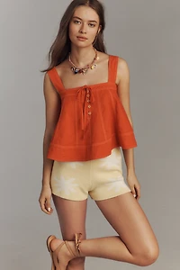 Pilcro Denim Linen Blend Trimmed Tank