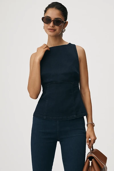 Pilcro Sleeveless Open-Back Denim Peplum Top