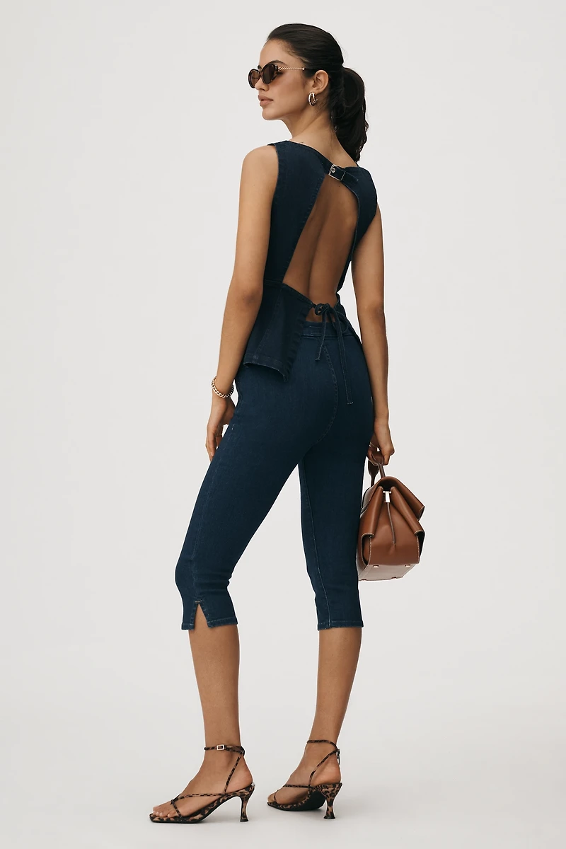Pilcro Sleeveless Open-Back Denim Peplum Top