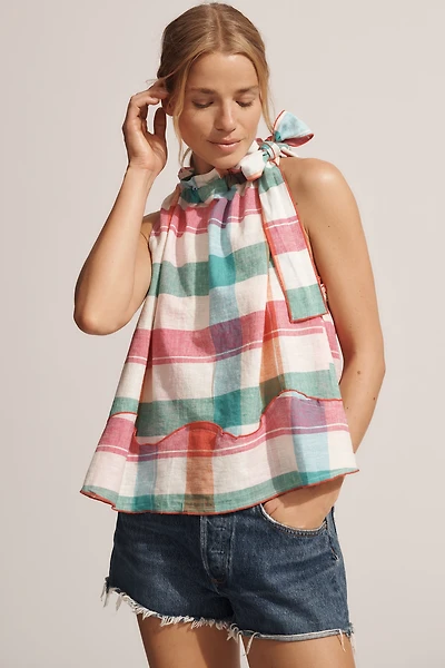 Maeve Linen Blend Tie-Neck Halter Top
