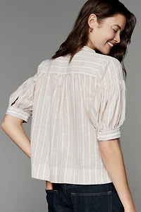 By Anthropologie Darcey Linen Cotton Popover Swing Top