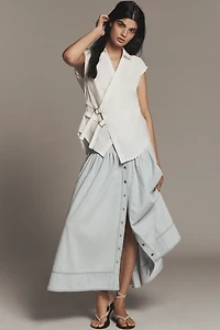 Pilcro Belted Wrap Linen Cotton Blouse