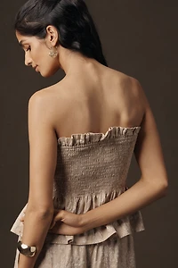 By Anthropologie Linen Cotton Smocked Strapless Top