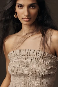 By Anthropologie Linen Cotton Smocked Strapless Top