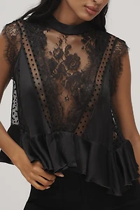 By Anthropologie Sheer Lace Peplum Blouse
