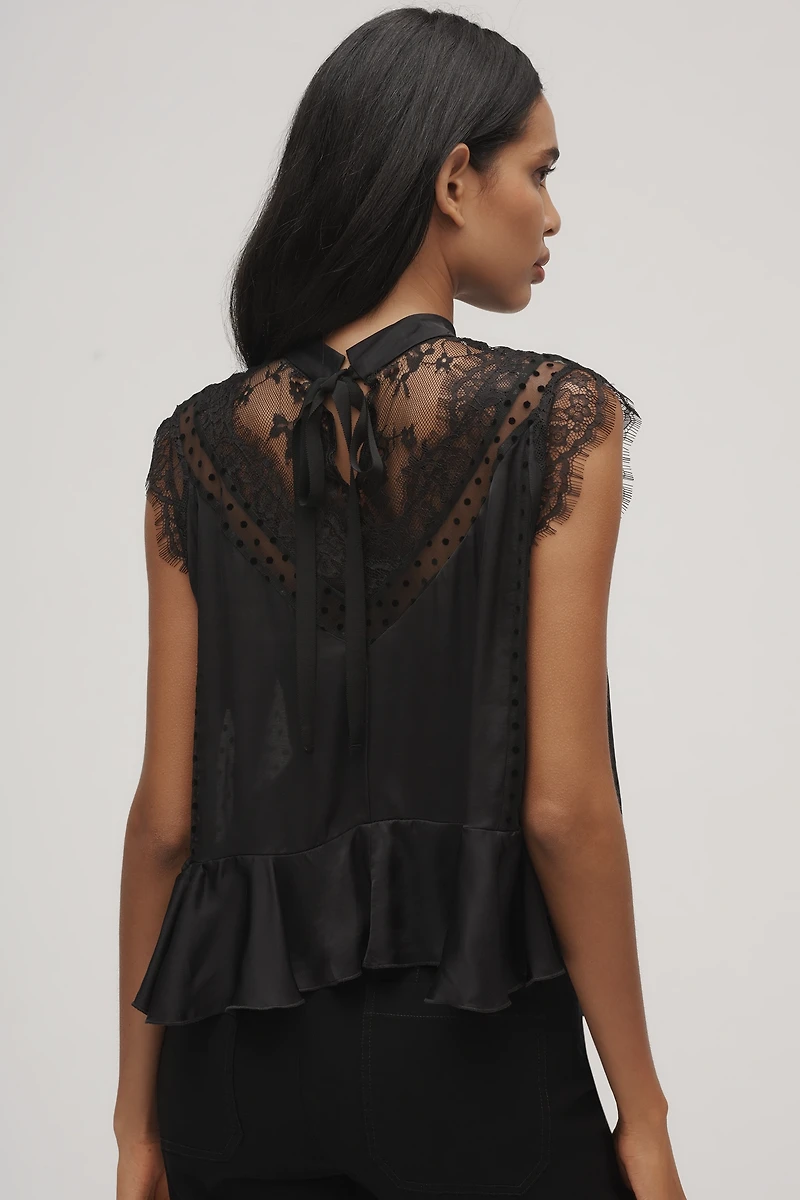 By Anthropologie Sheer Lace Peplum Blouse