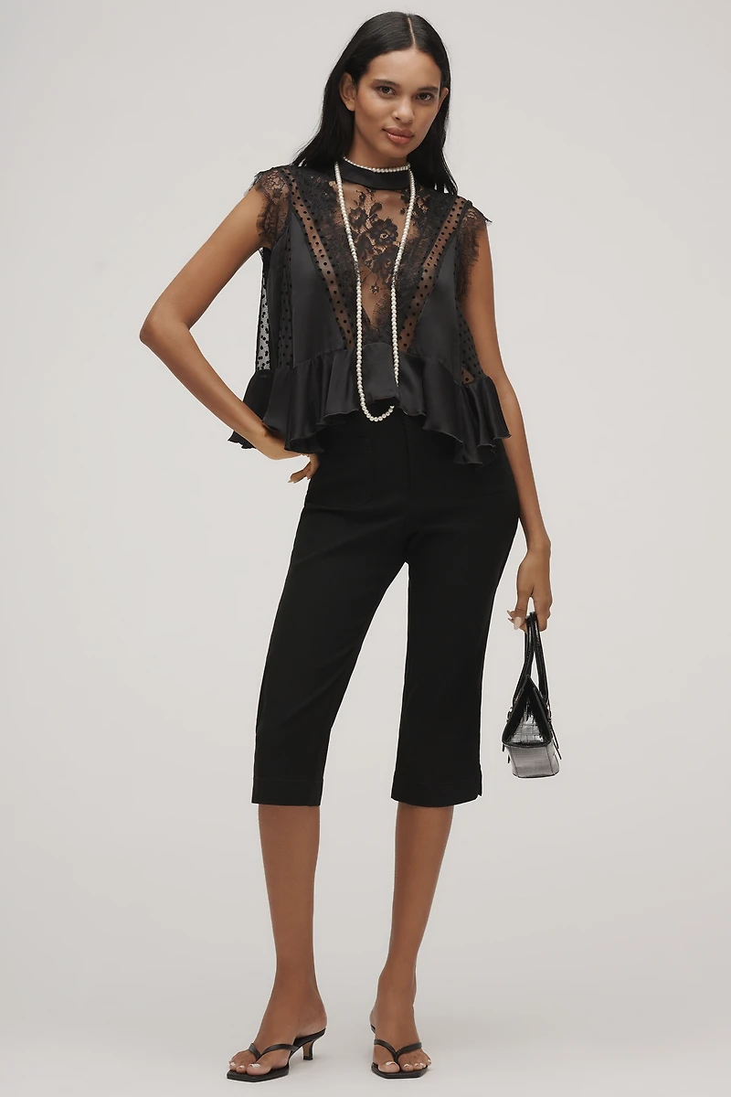By Anthropologie Sheer Lace Peplum Blouse