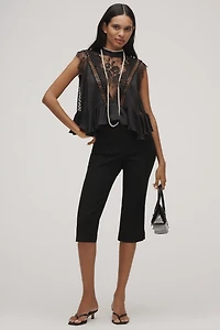 By Anthropologie Sheer Lace Peplum Blouse