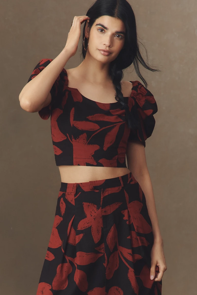By Anthropologie Linen Blend Crop Top