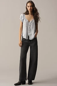 By Anthropologie Short-Sleeve Silky Peasant Top