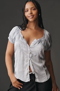 By Anthropologie Short-Sleeve Silky Peasant Top