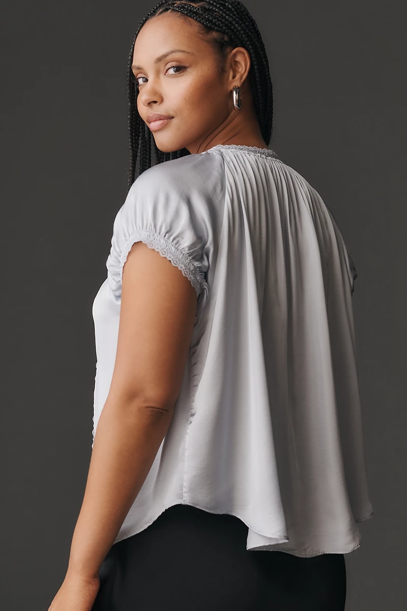 By Anthropologie Short-Sleeve Silky Peasant Top